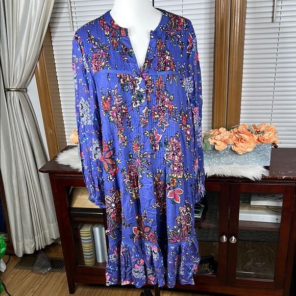Anthropologie Blue Floral Mini Dress - Picture 3 of 10
